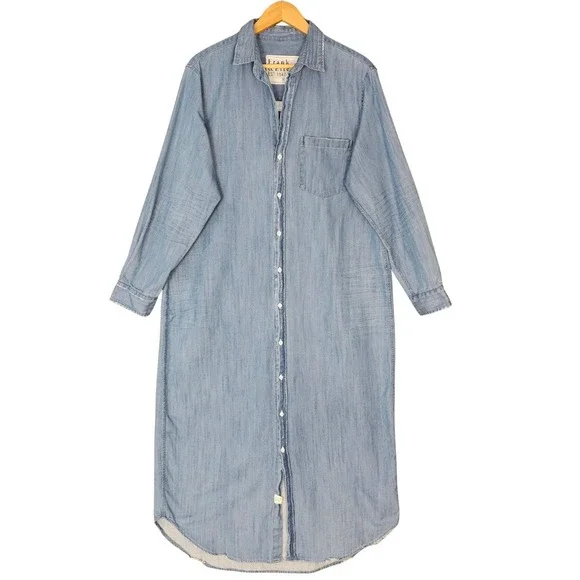 Frank & Eileen Womens XL Rory Chambray Shirt Dress Tattered Italian Cotton USA - Picture 1 of 16
